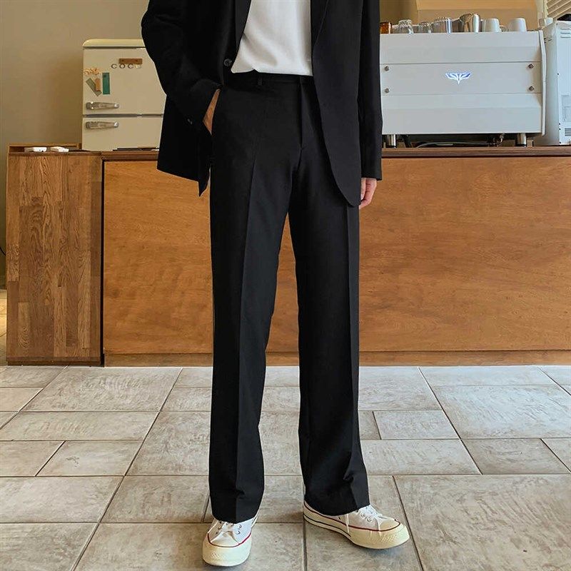 夏季新款垂坠设计感宽松直筒黑色休闲西裤男长裤正装高级感休闲裤