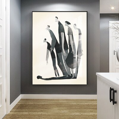 小众城市社畜人群装饰画美式壁画抽象客厅书房办公室灰暗色调挂画