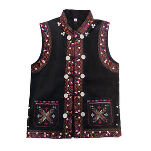 黑色薄款帆布马褂哈尼族拉祜族布朗族佤族铃铛男马夹立领墨江马甲