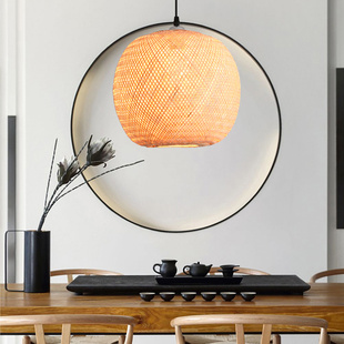 竹编吊灯中式 餐厅竹灯禅意单头茶室阳台民宿火锅店灯 竹艺灯笼日式