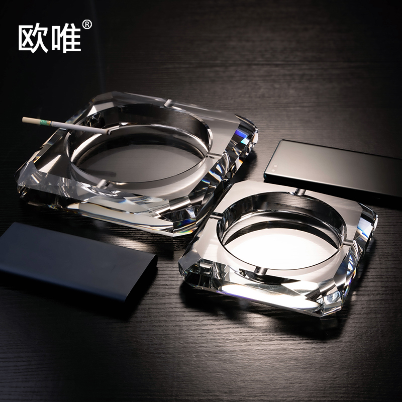 欧式水晶玻璃烟灰缸纯手工切割烟缸客厅办公室酒吧烟灰缸定制LOGO