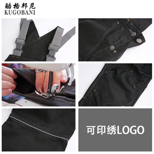 工装背带裤男工作服耐磨连体机修劳保服宽松直筒吊带反光条的裤子