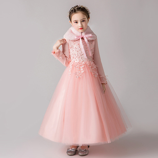 秋冬季花童公主裙女童儿童婚纱裙子演出礼服中大童连衣裙长裙加绒
