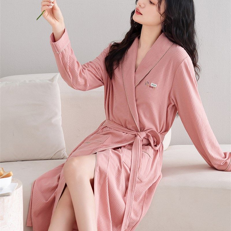 睡袍女士春秋款纯棉长袖女款秋季长款浴袍睡衣2025新款浴衣家居服