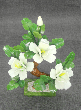 玉石雕刻牡丹花摆件中式客厅酒柜装饰品办公室家居创意牡丹花盆景