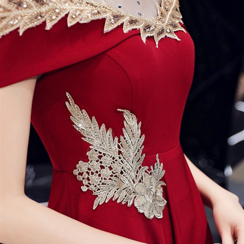 红色敬酒服新娘结婚订婚礼服大气小个子轻奢小众晚礼服女显瘦长裙