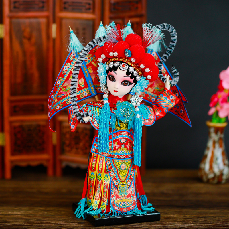 北京唐人坊绢人京剧脸谱人偶穆桂英娃娃中国风手工艺礼品家居摆件