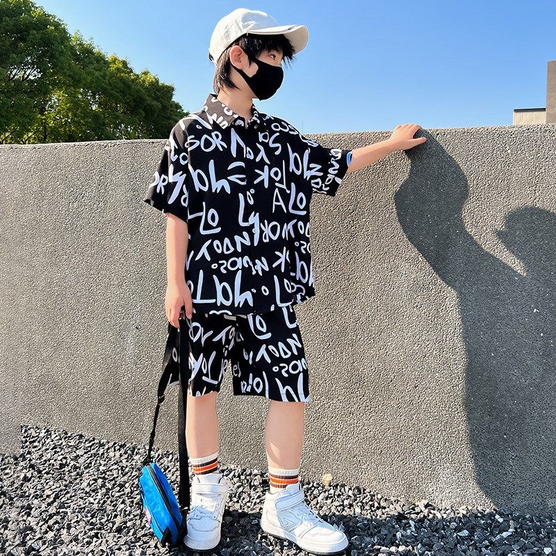 男童套装夏季新款儿童装碎花衬衫短裤沙滩度假风薄款夏装两件套潮