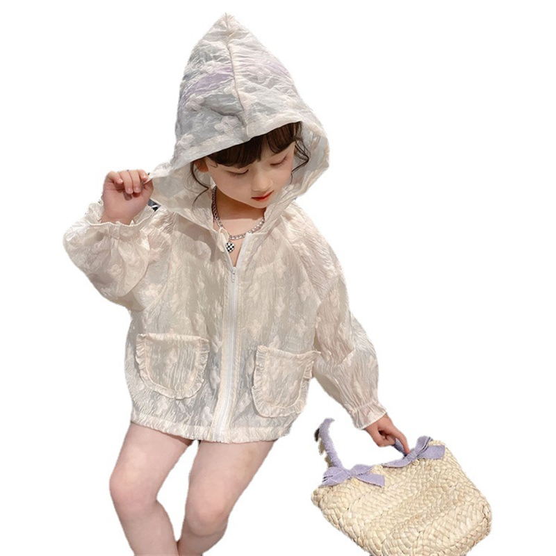 女童轻薄款蕾丝连帽防晒衣夏季新款宝宝透气皮肤衣儿童空调衫外套