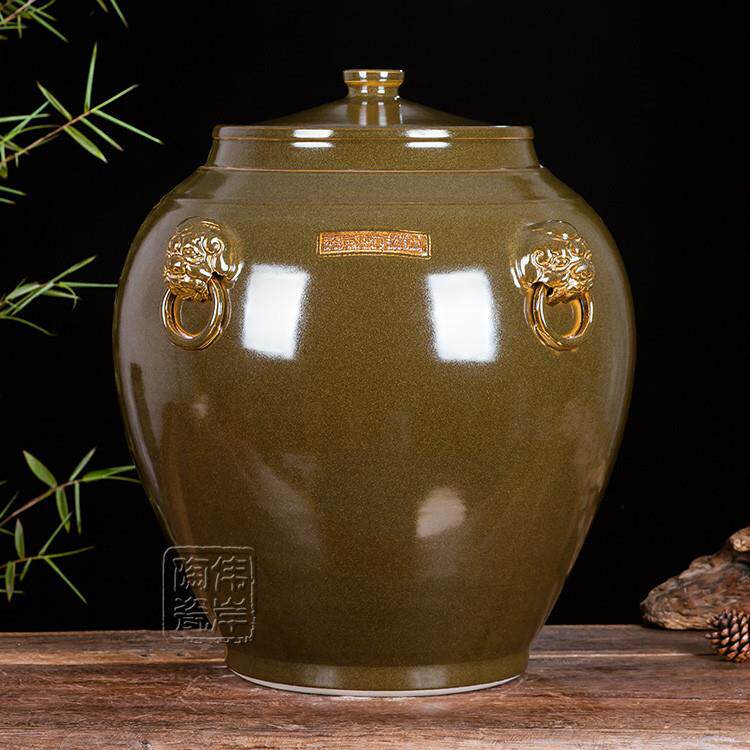 景德陶瓷酒缸茶叶末釉色大口酒坛窖藏100斤特大加厚仿古酿酒器