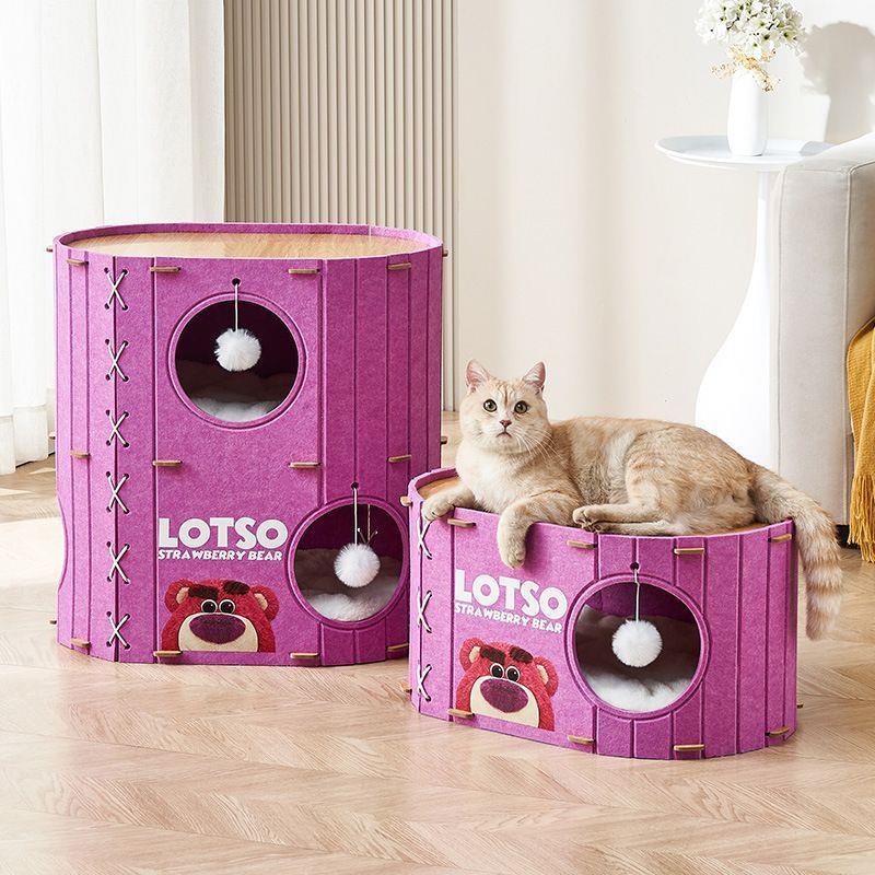 超可爱草莓熊猫窝毛毡桶双层猫爬架猫窝立式多层树洞手工猫树猫咪
