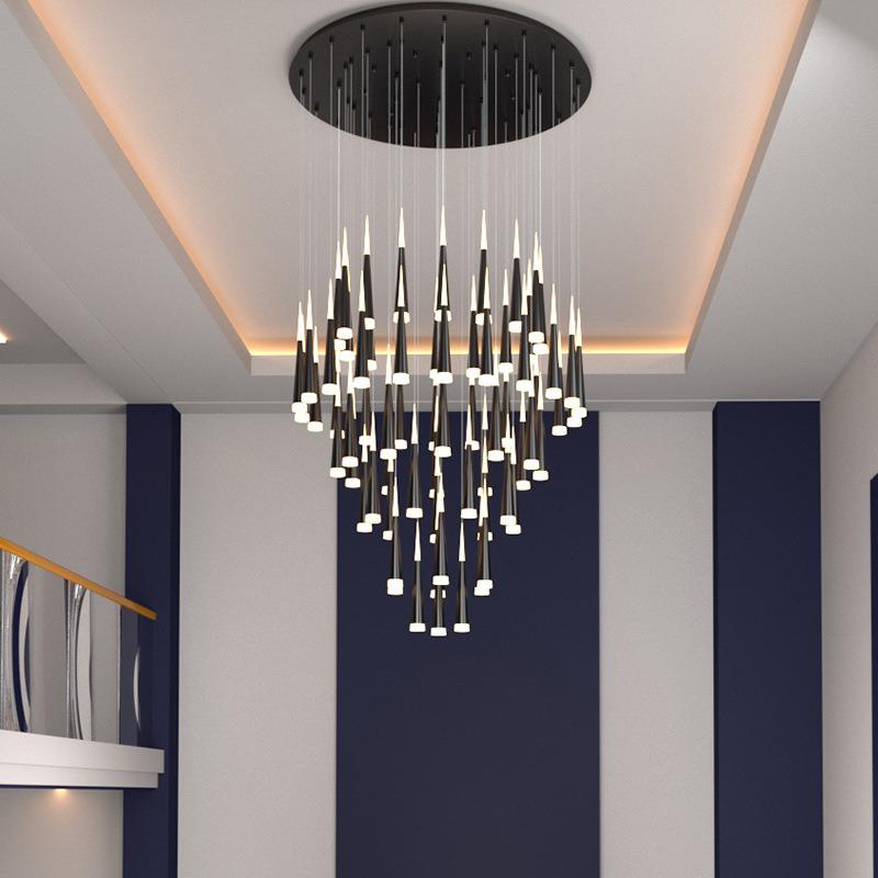 楼梯长吊灯现代简约别墅大气北欧客厅创意个性餐厅旋转复式楼吊灯