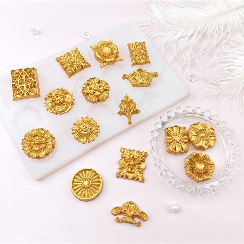 复古大小花纹图案硅胶模具 巧克力翻糖模 手工滴胶石膏火漆蜡工具