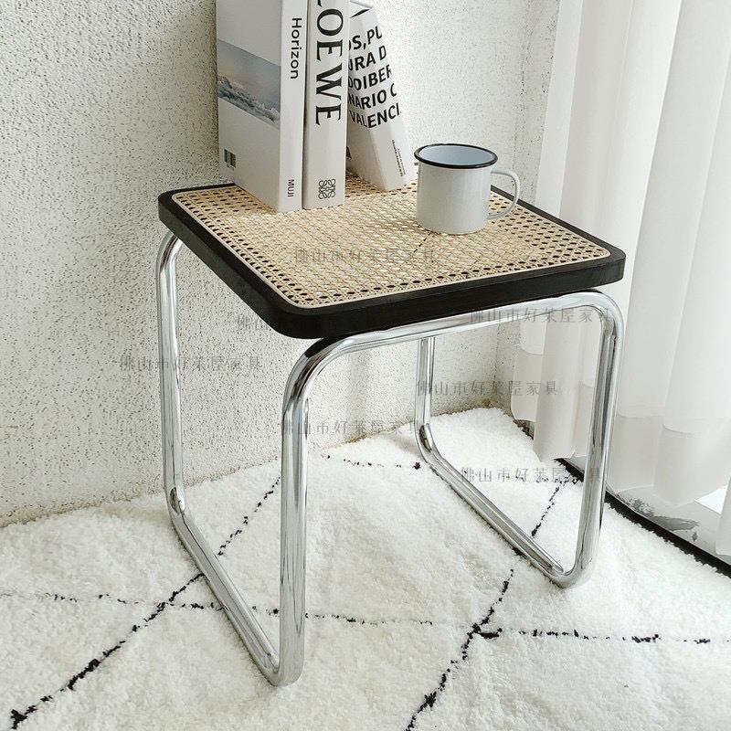 中古藤编凳ins风实木梳妆凳换鞋凳民宿玄关矮凳床头沙发凳