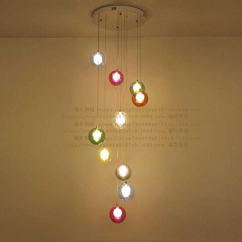 复式楼梯吊灯中空楼旋转别墅吧台餐厅灯创意工程玻璃泡泡球长吊灯