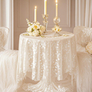 法式 白色蕾丝桌布高级氛围感北欧台布圆桌盖布长方形绣花茶几纱巾