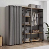 简易衣柜家用卧室出租房用衣柜钢架结构加粗加固钢木组合储物衣橱