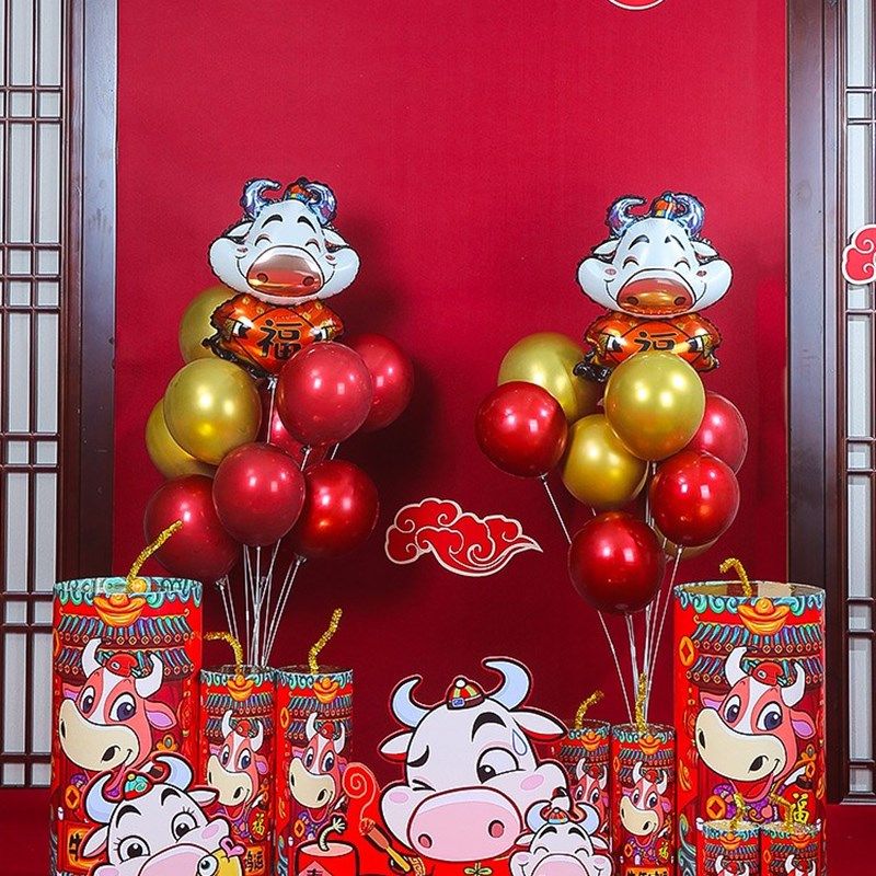新年财神美陈座炮装饰过年元旦春节商场橱窗鞭炮摆件坐炮场景布置