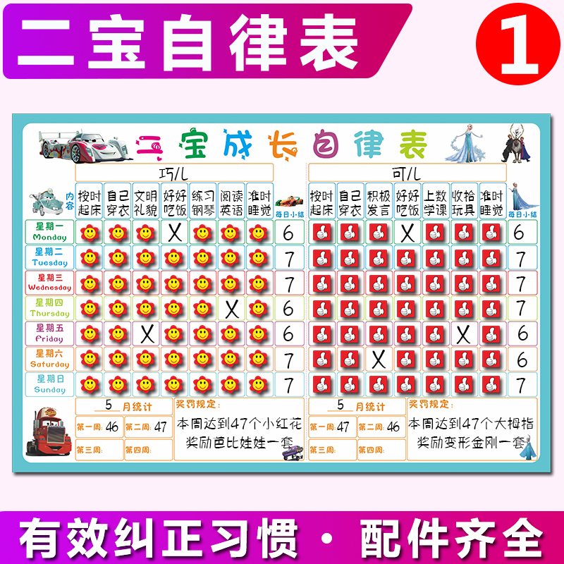 儿童好习惯亲子二宝成长自律表家庭规则双胞胎磁性学期计划表墙贴