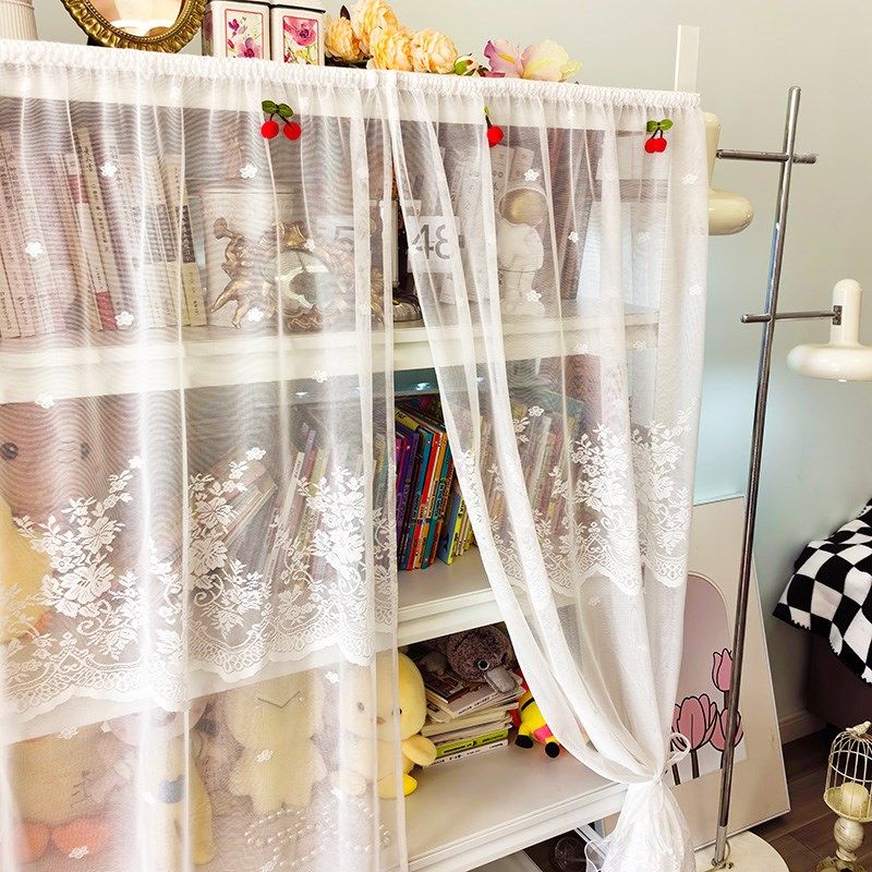文艺橱柜帘遮挡帘免打孔隔断帘门帘高级感半帘白纱窗帘头自粘挡板