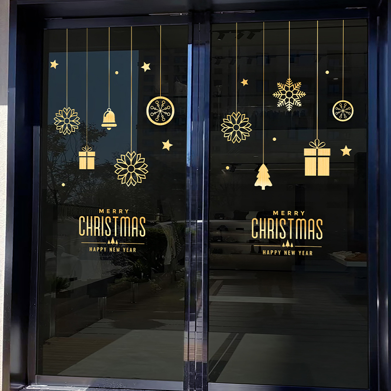 圣诞装饰圣诞节静电贴纸场景布置玻璃贴纸门贴橱窗贴鎏金墙面装扮