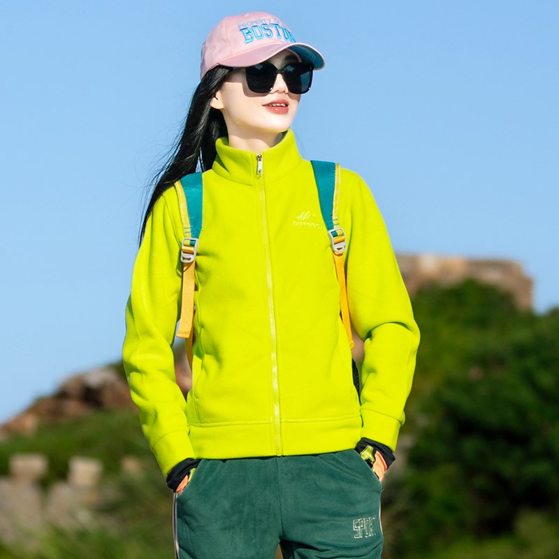 摇粒绒外套女款春秋冬季r立领抗静电保暖加厚开衫抓绒衣冲锋衣内