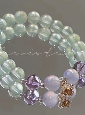 《青柠》天然高品质葡萄石紫水晶纯银手链女水Q晶手串闺蜜生日礼