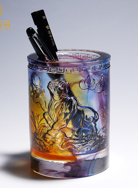 琉璃生肖牛笔筒办公室桌面t摆件送领导高档装饰礼品中国风生日礼