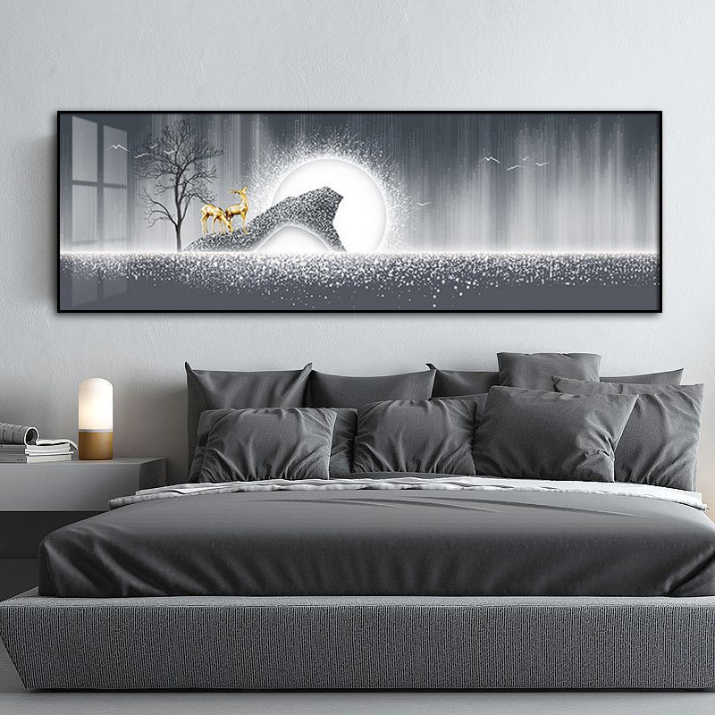 麋鹿卧室晶瓷房间床头装饰画客厅沙发背景墙挂画T横版抽象卧室壁图片