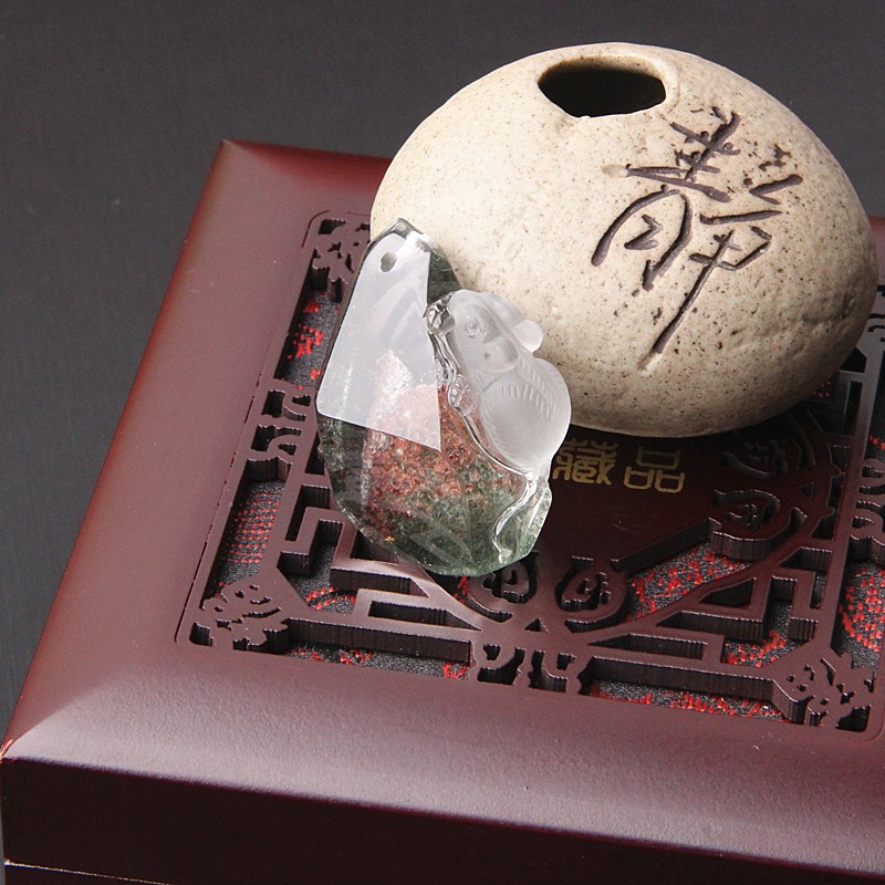 天然绿幽灵水晶老鼠吊坠r挂坠 生肖水晶鼠项坠 男女水晶鼠项链挂