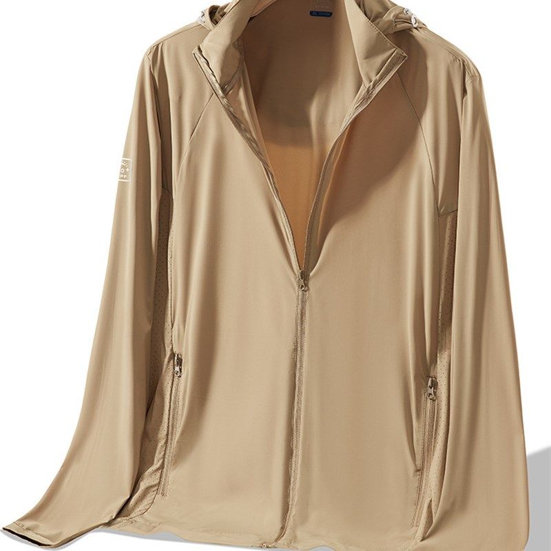 冰丝防晒服男立领可拆卸帽子防z晒服女弹力皮肤衣大码工作服定制