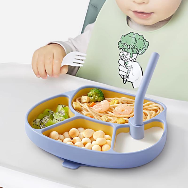 宝宝餐盘婴幼自主进辅食吃饭分格硅胶可加热餐具儿童车套装