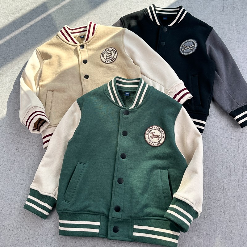 学院风~日系棒球服100-130儿童男童针织毛圈春秋休闲外套夹克 原D