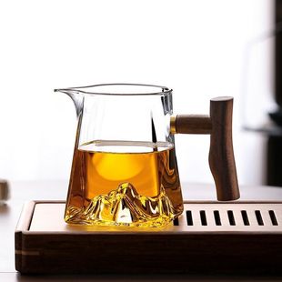 宇宙玻璃侧把公道杯木柄耐高温公杯家用分茶器茶漏茶海功夫茶具 元