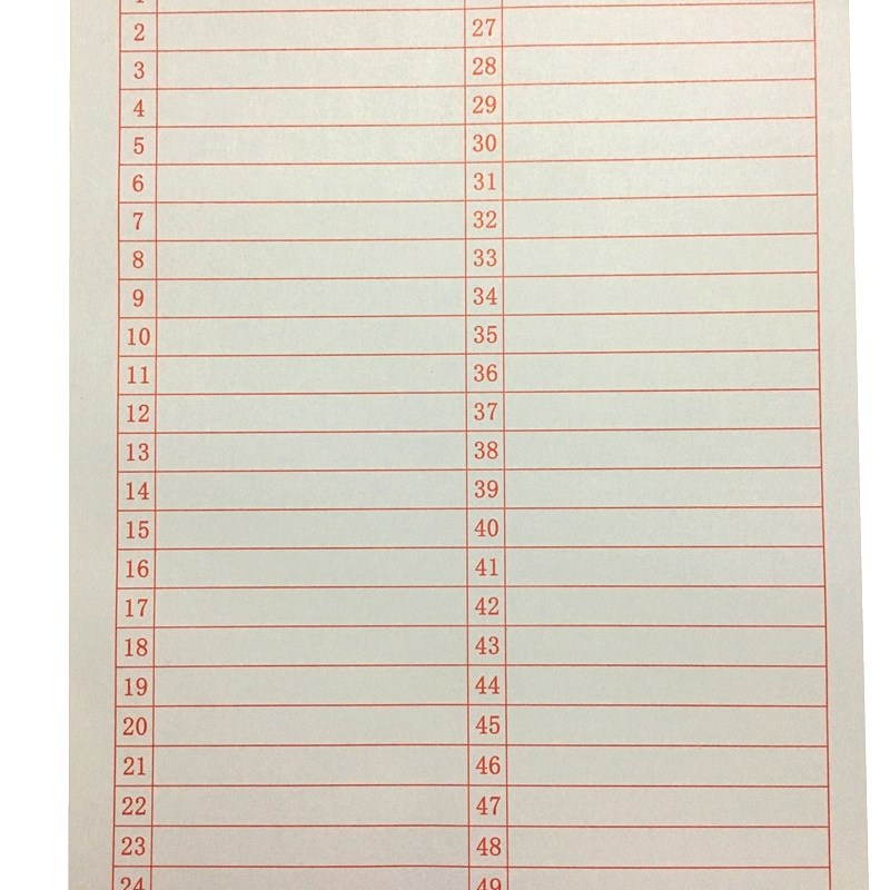 仓库盘点A4清单1-50明细表纸1到49格彩色数字盘点统计表格