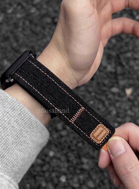 牛仔帆布华为fit4手表watch fit321表带男女腕带尼龙编织夏天适用