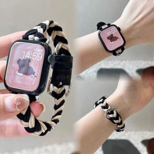 ins适用Applewatch11苹果手表带弹力尼龙编织SE女watch987小众s10