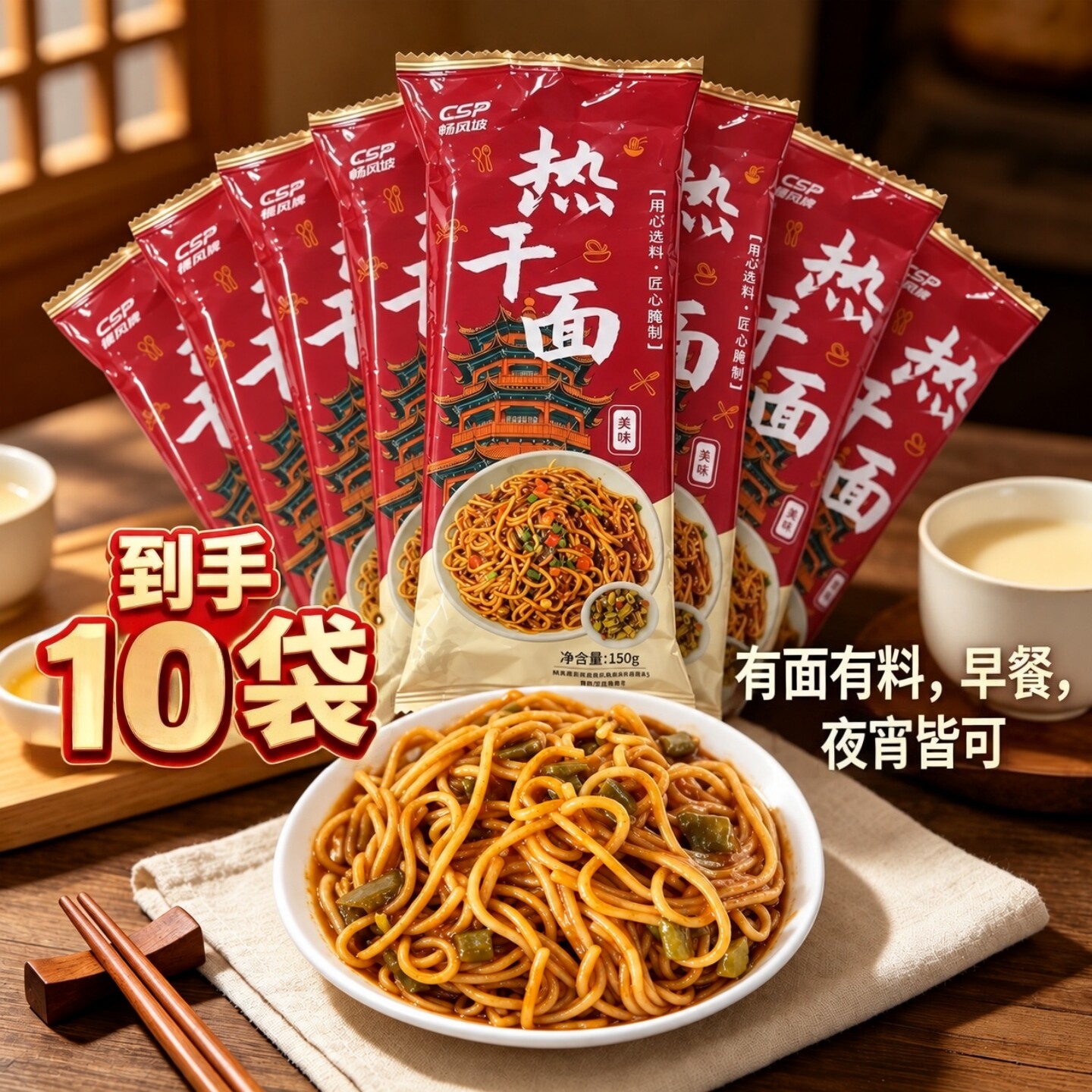 【150g*10袋】速食热干面拌面武汉风味碱水面条拌面速食夜宵常备