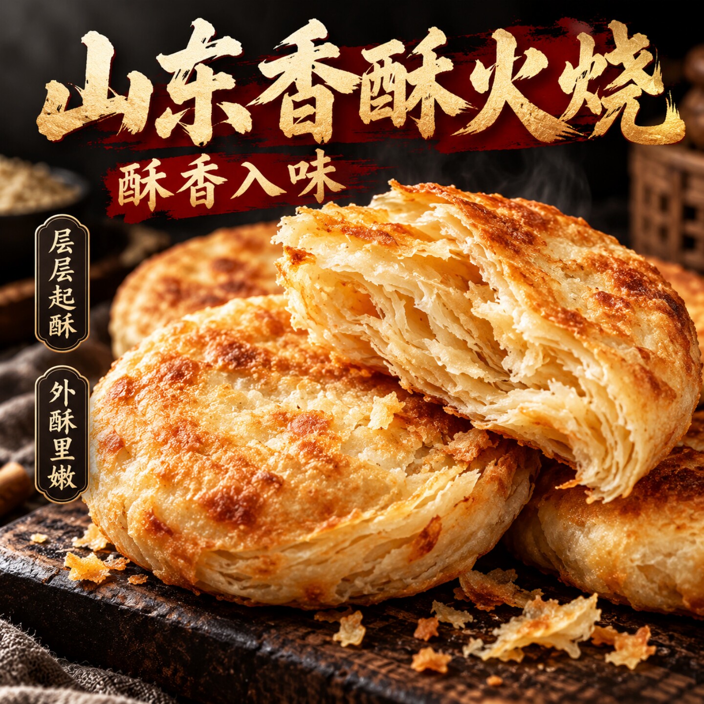 山东油酥火烧烧饼手工正宗潍坊千层火烧老面发面五香早餐速食