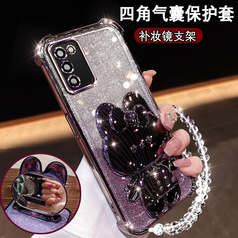 适用三星A02S新款手机壳镜头膜全包samsungA02S网红可爱兔支架镜子GalaxyA02s硅胶保护套02s超薄防摔高级软壳
