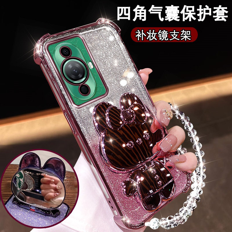 新款华为nova12活力版手机壳曲屏n0va11可爱镜子支架FIN-AL60四角防摔硅胶nova12镜头膜全包nowa12活力版软壳