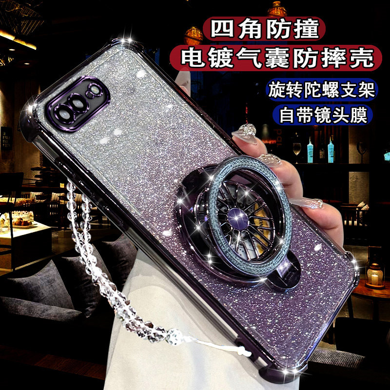 适用苹果8plus新款手机壳镜头膜全包iPhone7plus四角防摔软壳8plus闪粉陀螺支架plsu网红硅胶8puls超薄保护套