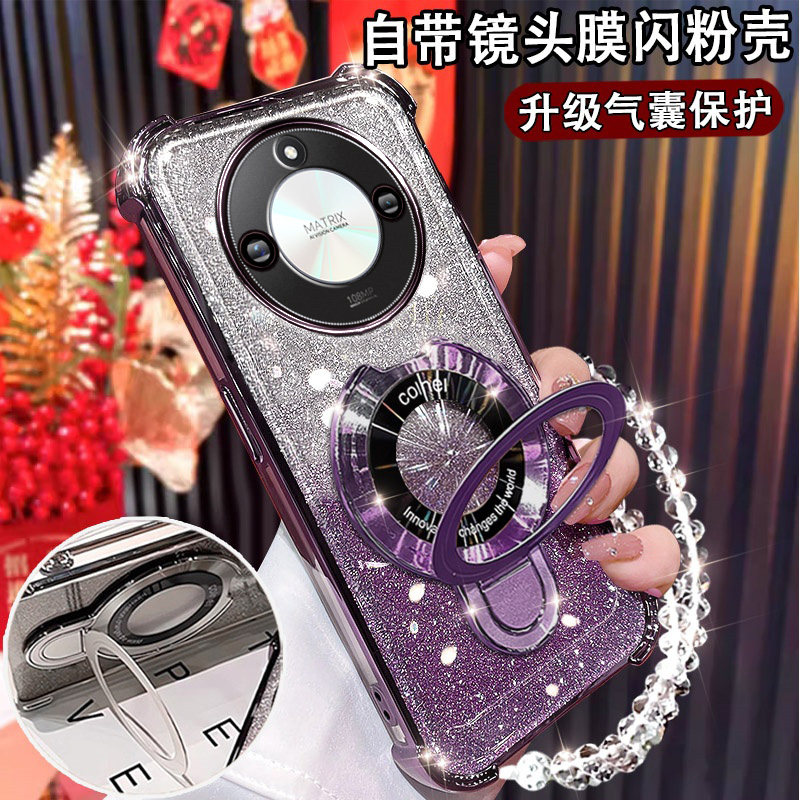 适用荣耀x70新款手机壳网红女MTN-AN00个性创意磁吸支架HonorX60硅胶荣誉x50四角防摔X70软壳全包镜头X70气囊