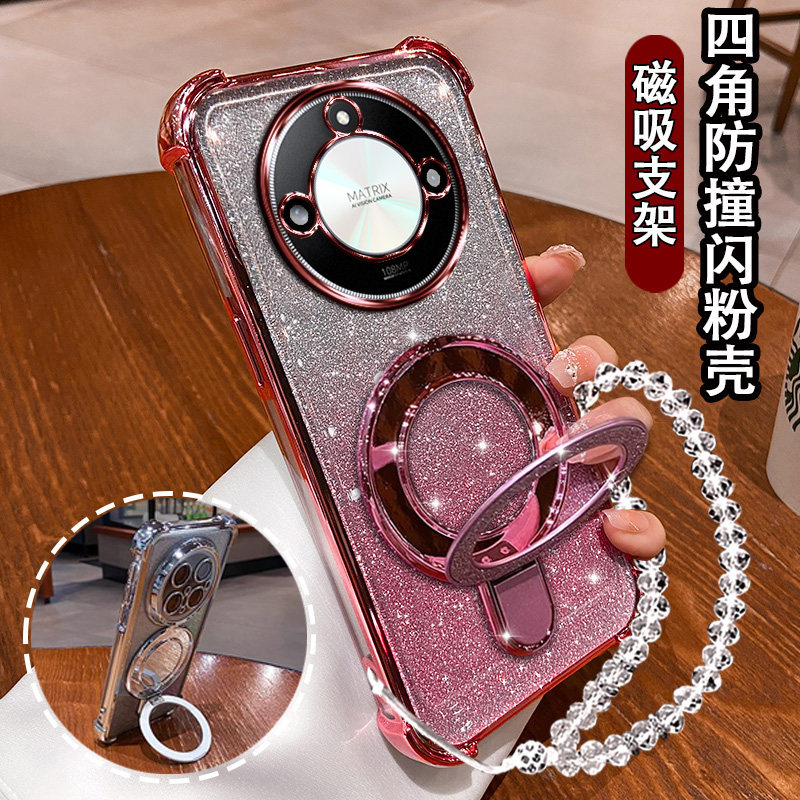 适用华为荣耀X70焕新版手机壳x70闪粉磁吸支架MTN-AN00镜头膜全包HonorX70防摔软壳X70网红气囊X70女保护套5G