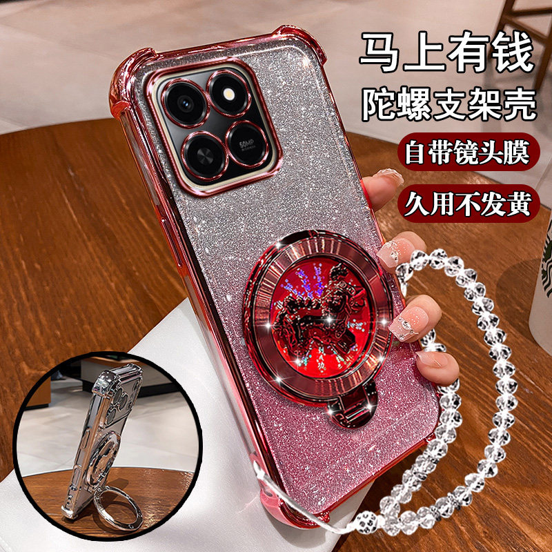 适用华为荣耀play10T手机壳马上有钱陀螺支架Play10T高级闪粉硅胶LOG-AN10防摔play10T全包镜头膜play10t软壳