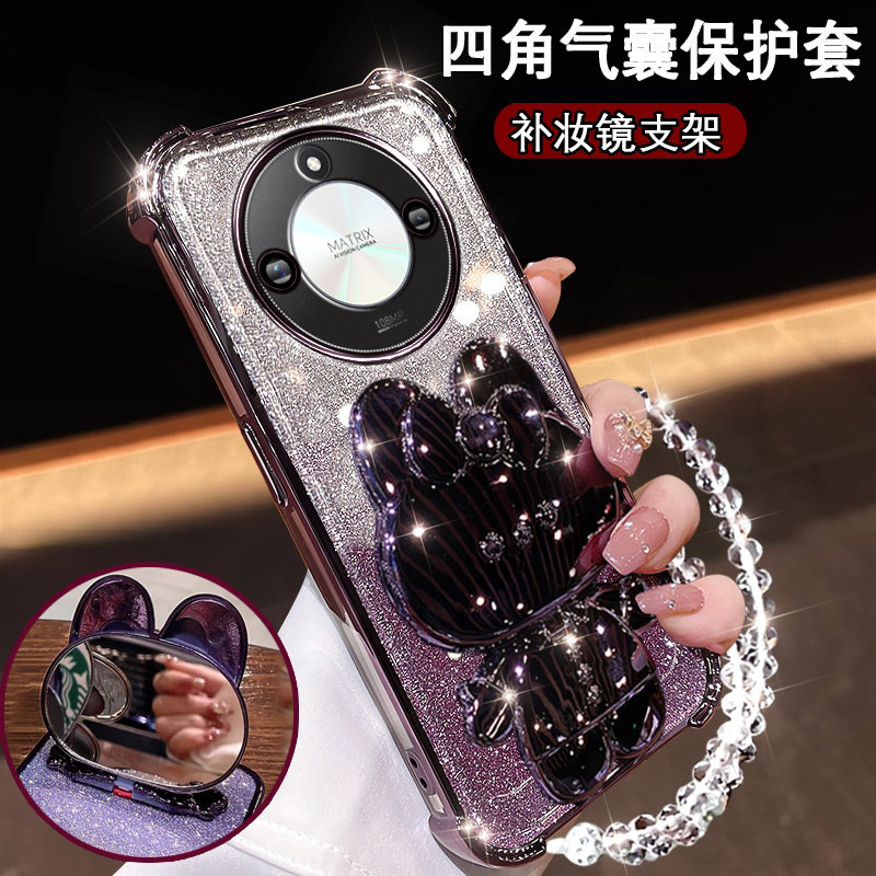 适用华为荣耀X70焕新版手机壳X70高颜值镜子支架HonorX70可爱网红气囊女MTN-AN00四角防摔保护套全包镜头软壳