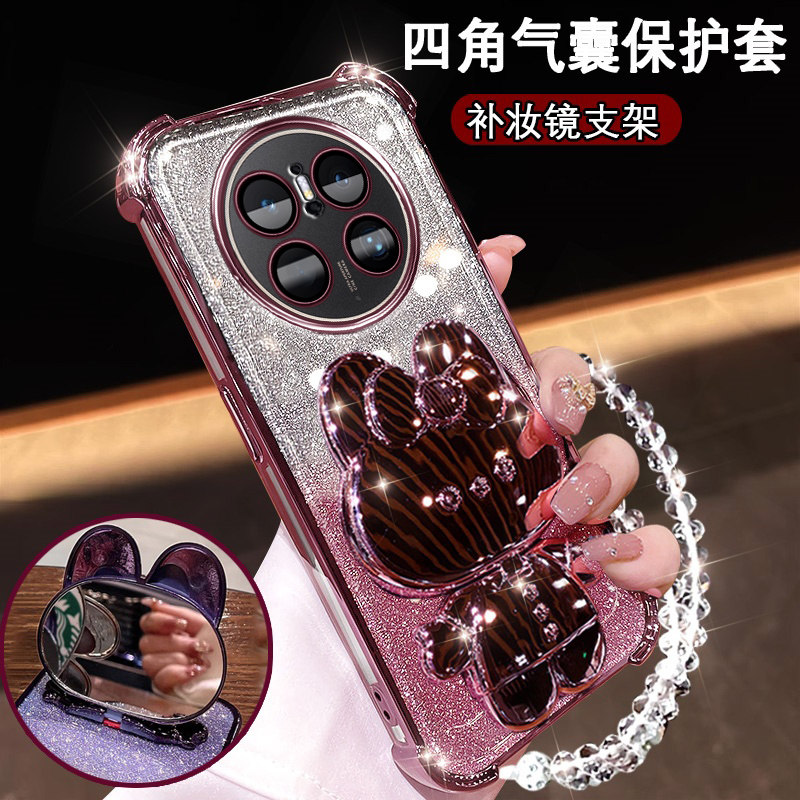 华为Mate70新款手机壳镜头全包CLS-AL00高颜值镜子支架MATE70PRO闪粉软壳PLR-AL00网红女mata70pro可爱保护套