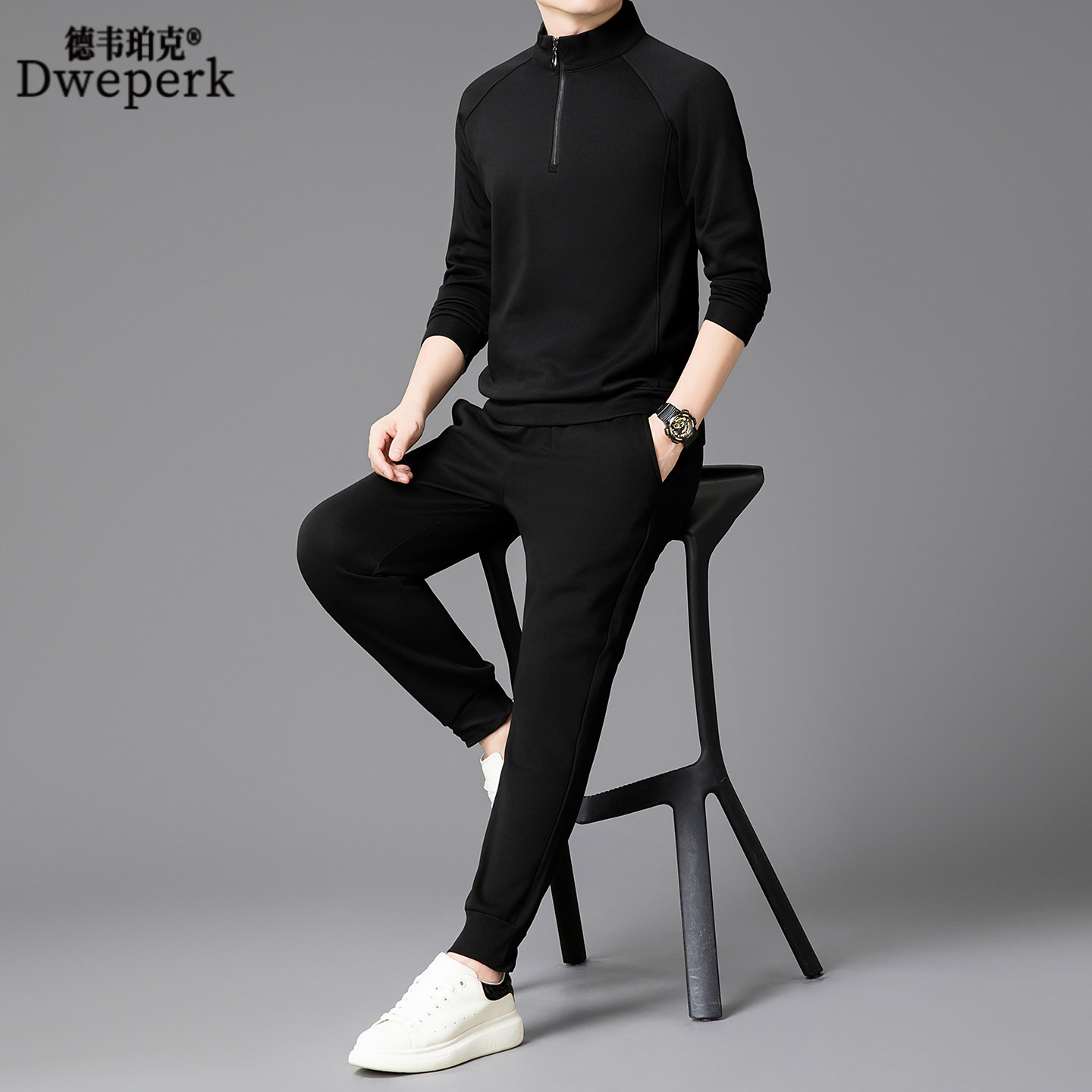2026春春季休闲时尚套装男士立领卫衣外套中年爸爸装运动服两件套