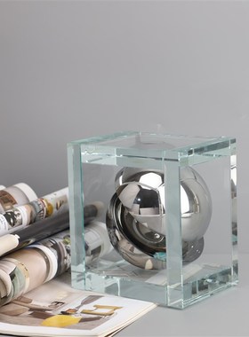 欧式简约水晶方块球摆件样板房售楼部卧室书房客厅桌面玄关饰品