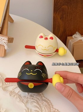招财猫木鱼情绪稳定小摆件办公室家用解压新年龙年V送闺蜜同事礼